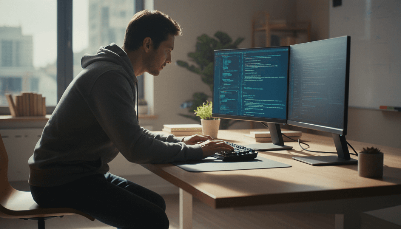 Developer building SaaS applications on modern development workstation